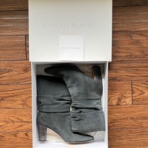 Manolo Blahnik Grey Suede Heeled Boots